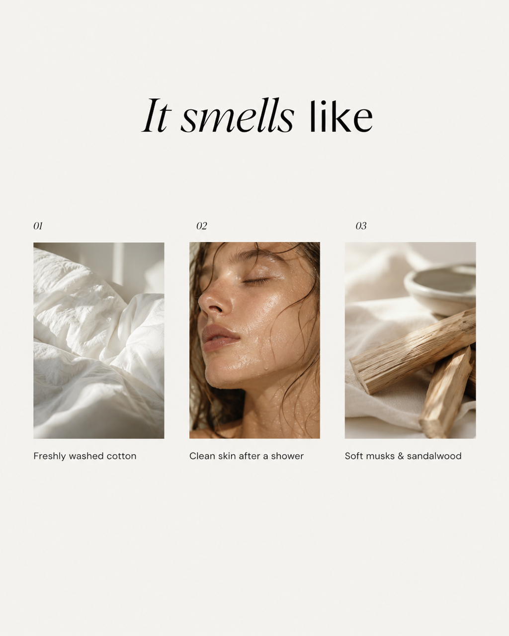 It smells like: freshly washed cotton, clean skin after a shower, soft musks and sandalwood — the scent story of Soft Laundry perfume oil by Dana